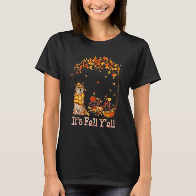 Camiseta It's Fall Y'all Shiba Inu Bike Pumpkin Spice Autum (Anverso)