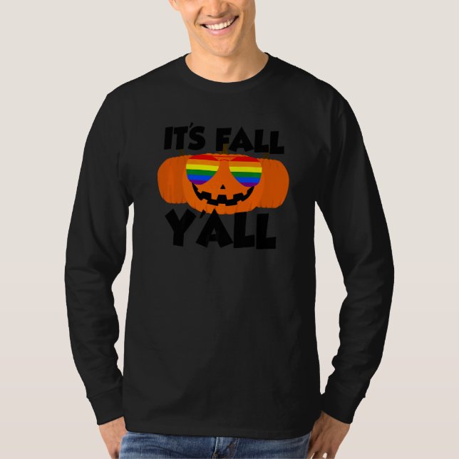 Camiseta It's Fall Y'all Thanksgiving Pumpkin LGBTQ Glasses (Anverso)