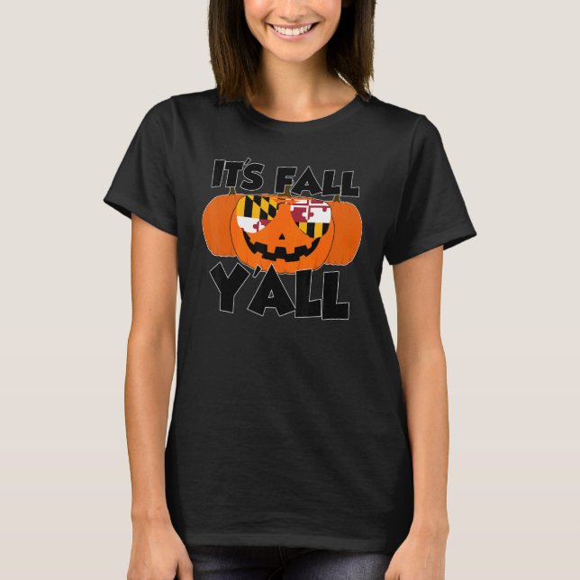 Camiseta It's Fall Y'all Thanksgiving Pumpkin Maryland Glas (Anverso)