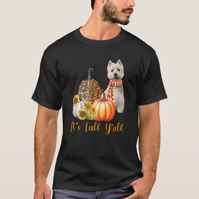 Camiseta It's Fall Y'all Westie Dog Leopard Pumpkin Fall (Anverso)