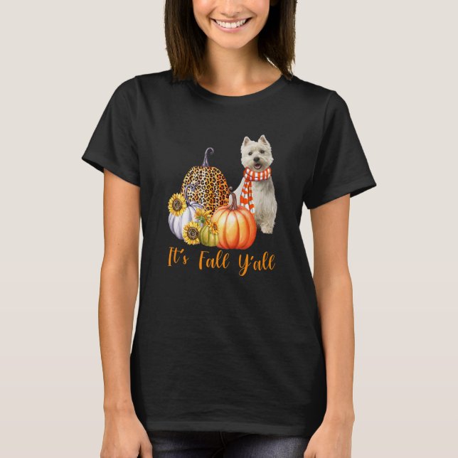 Camiseta It's Fall Y'all Westie Dog Leopard Pumpkin Fall (Anverso)