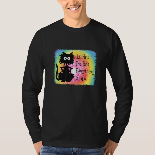 Camiseta Its Fine Im Fine Everything Is Fine  Black Cat Tie (Anverso)