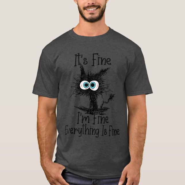 Camiseta Its Fine Im Fine Everything Is Fine Funny cat retr (Anverso)