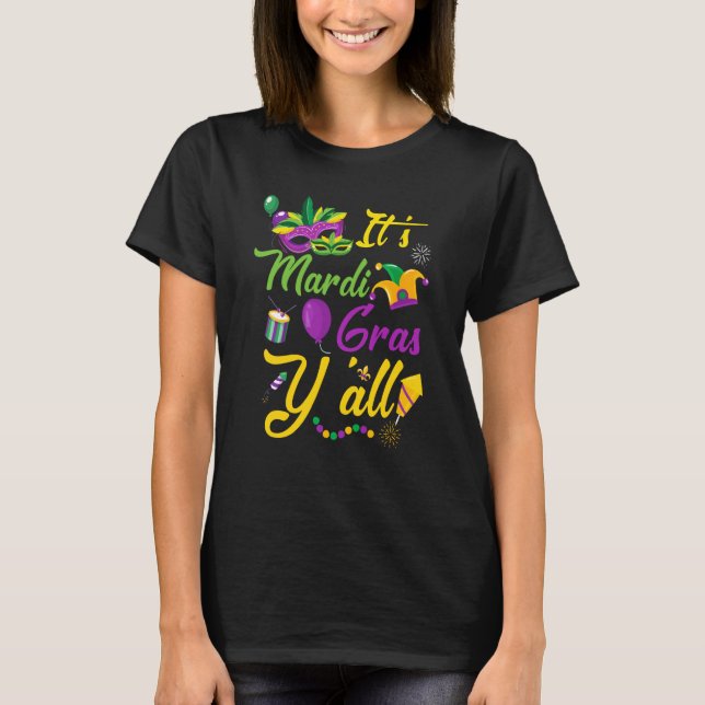 Camiseta Its Mardi Gras Yall Jester Hat Mardi Gras Mask Bea (Anverso)