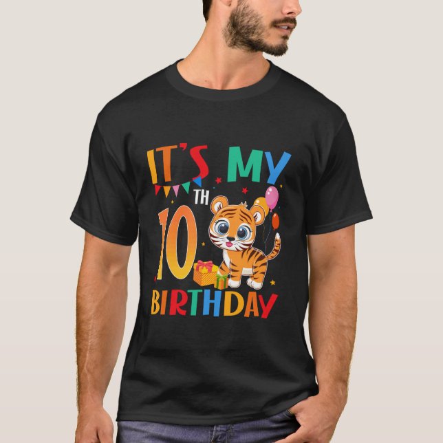 Camiseta It's My 10th Birthday Tiger Theme 10 Year Old Boy  (Anverso)