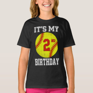 Camiseta It's My 2nd Birthday Girl Softball 2 Year Old