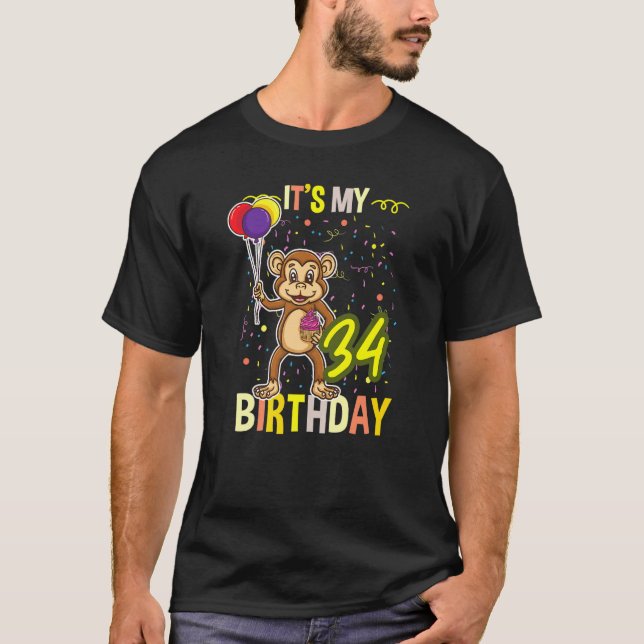 Camiseta Its My 34th Birthday Monkey Animal (Anverso)