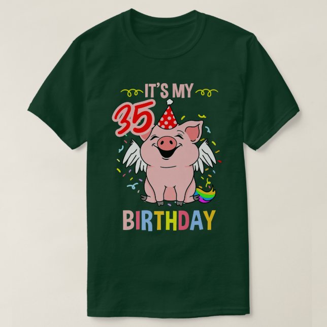 Camiseta Its My 35th Birthday Pig Premium 3346  (Diseño del anverso)