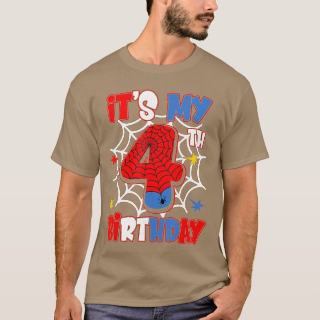 Camiseta Its My 4th Birthday Spiderheme Party 4 Year Old Bo (Anverso)