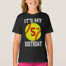 Camiseta It's My 5th Birthday Girl Softball 5 Year Old