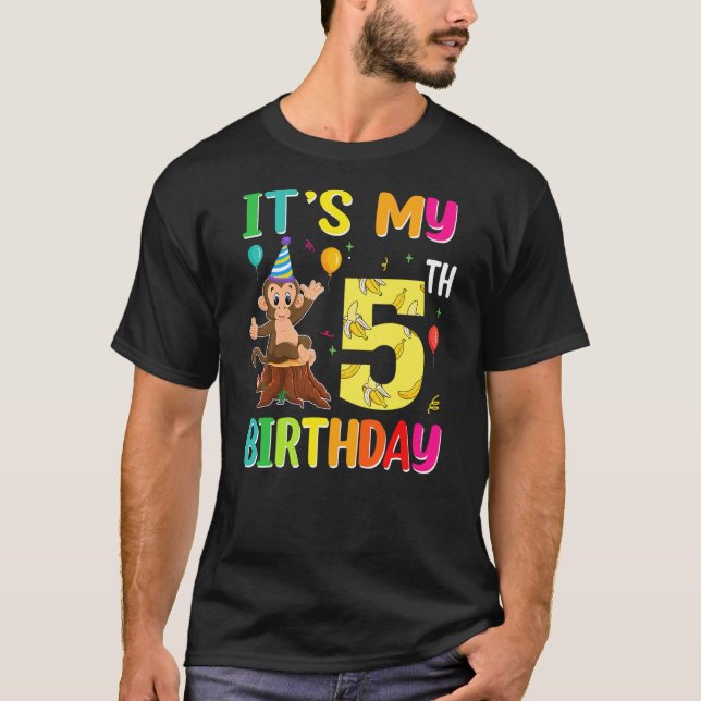 Camiseta It's My 5th Birthday Monkey 5 Year Old Boy Girl (Anverso)