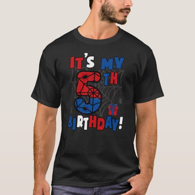 Camiseta It's My 5th Birthday Spider Theme Party 5 Year Bir (Anverso)