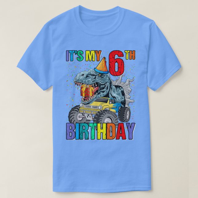 Camiseta It's My 6th Birthday Monster Truck Dinosaur Boys A (Diseño del anverso)