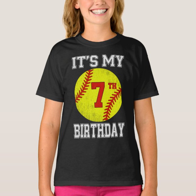 Camiseta It's My 7th Birthday Girl Softball 7 Year Old (Anverso)