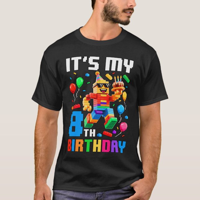 Camiseta Its My 8th Birthday Building Brick 8 Years Old Boy (Anverso)