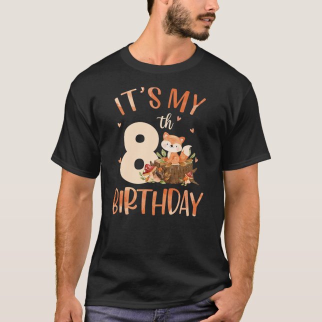 Camiseta Its My 8th Birthday Cute Fox 8 Year Old Birthday D (Anverso)