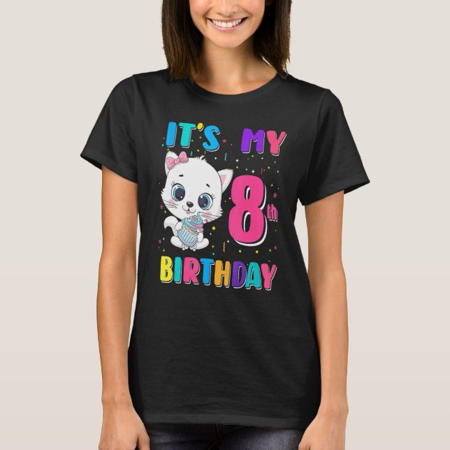 Camiseta It's My 8th Birthday Girl  Cat Birthday 8 Year Old (Anverso)