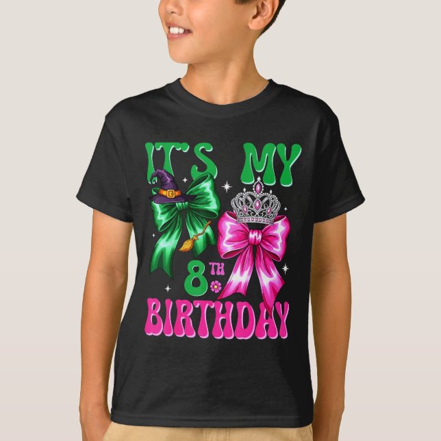 Camiseta It's My 8th Birthday Witch Nk And Green Bow Croche (Anverso)