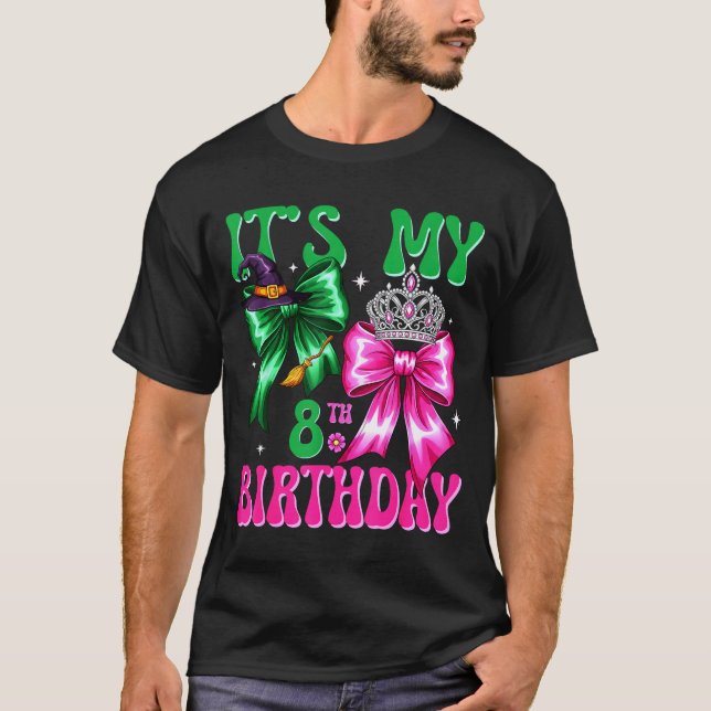 Camiseta It's My 8th Birthday Witch Nk And Green Bow Croche (Anverso)