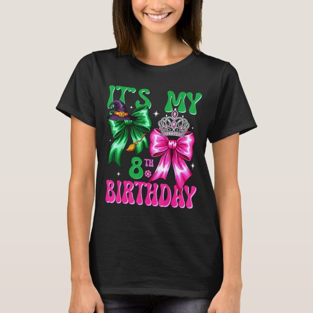 Camiseta It's My 8th Birthday Witch Nk And Green Bow Croche (Anverso)