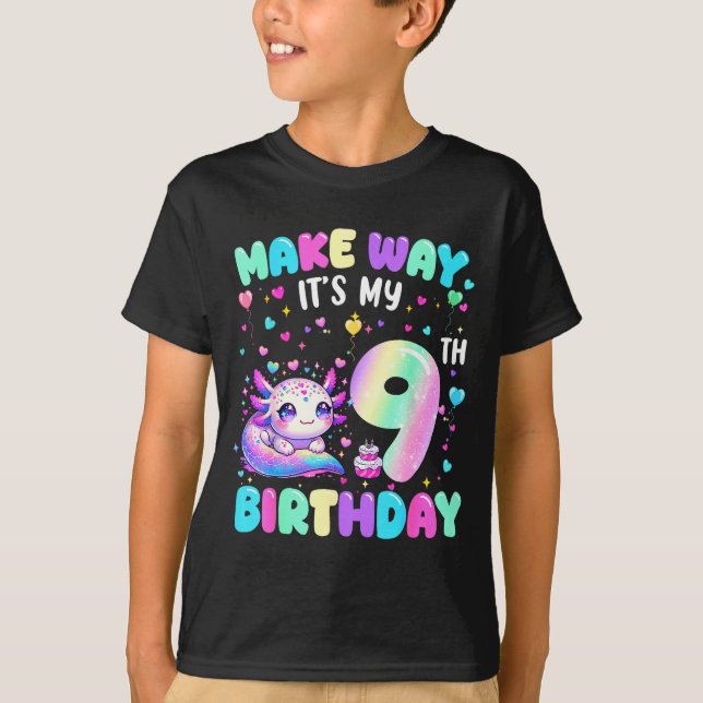 Camiseta It's My 9th Birthday Girl Cute Axolotl 9 Year Old  (Anverso)