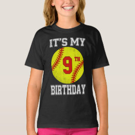 Camiseta It's My 9th Birthday Girl Softball 9 Year Old