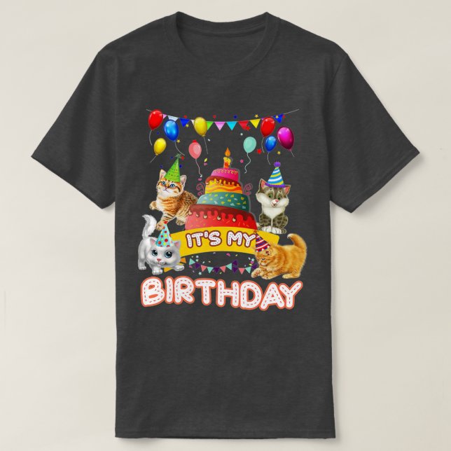Camiseta It's My Birthday Cat and Kitten Party Day Girl's a (Diseño del anverso)