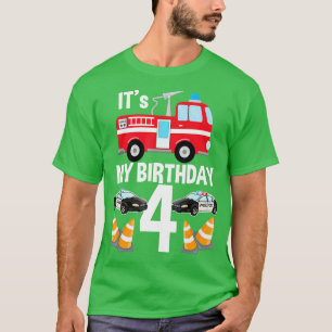 Camiseta Its My Birthday Fire Truck Police Car 4th Birthday