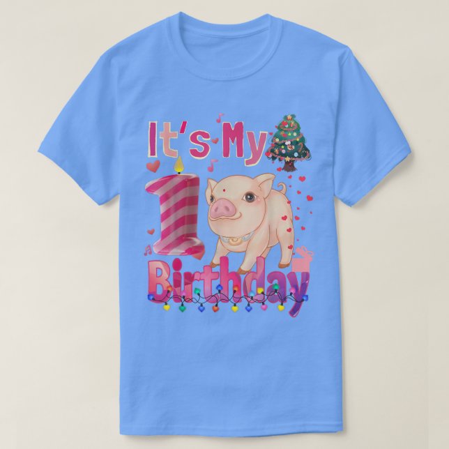 Camiseta Its My Birthday Girl Pig 1 Years Old Girls Pig 335 (Diseño del anverso)