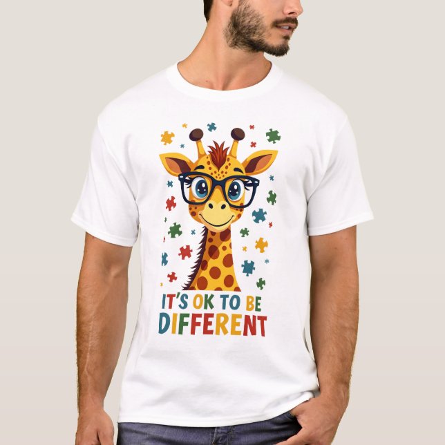 Camiseta It's Ok To Be Different Giraffe Autism Awareness B (Anverso)