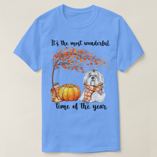 Camiseta Its The Most Wonderful Autumn Time Shih tzu Scarf  (Diseño del anverso)