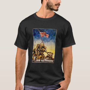 Camiseta Iwo Jima Retro WW2 Bandera Americana Levantando Ca