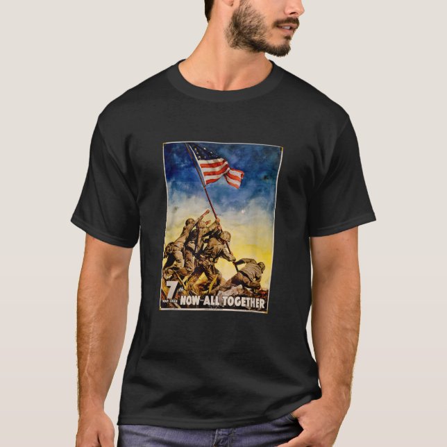 Camiseta Iwo Jima Retro WW2 Bandera Americana Levantando Ca (Anverso)