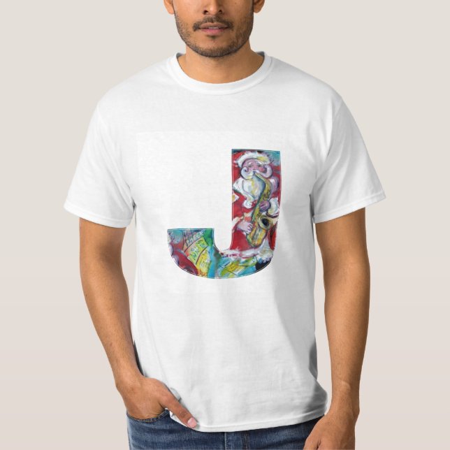 CAMISETA J CARTA /SANTA Y SAX, FIESTA NAVIDADES MONOGRAM (Anverso)