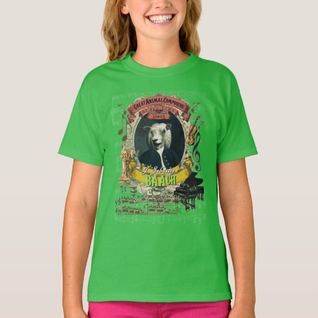Camiseta J.S. Parodia animal de Bach del compositor de las (Anverso)