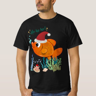 Camiseta ¡Ja Ja Ja! Pez de Navidad Lindo con Gorro de Santa