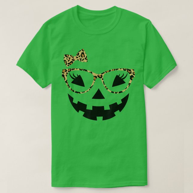 Camiseta Jack O Lantern Face Leopard Glasses Halloween Pump (Diseño del anverso)