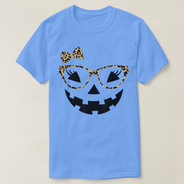 Camiseta Jack O Lantern Face Leopard Glasses Halloween Pump (Diseño del anverso)
