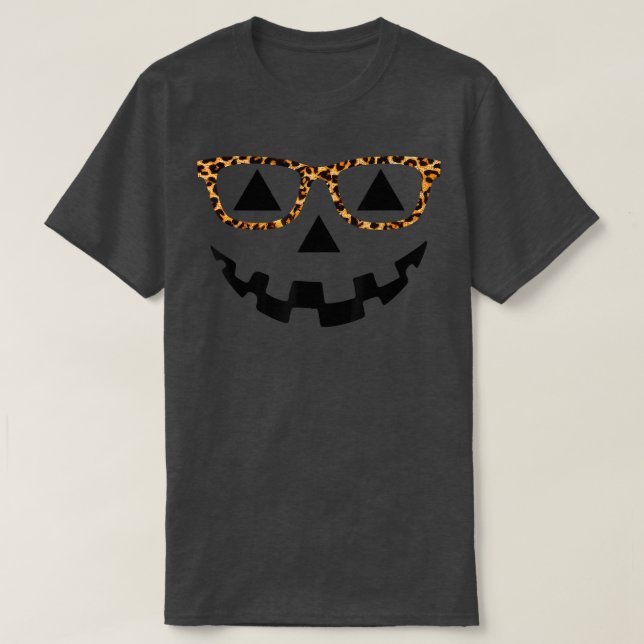 Camiseta Jack O Lantern Face Pumpkin Halloween Leopard Prin (Diseño del anverso)