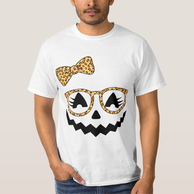 Camiseta Jack O Lantern Face Pumpkin Halloween Leopard Prin (Anverso)