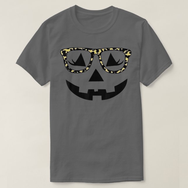 Camiseta Jack O Lantern Face Pumpkin Halloween Leopard Prin (Diseño del anverso)