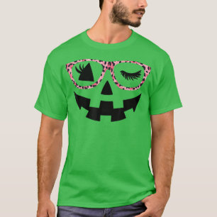 Camiseta Jack O Lantern Face Pumpkin Hallowen Leopard Print