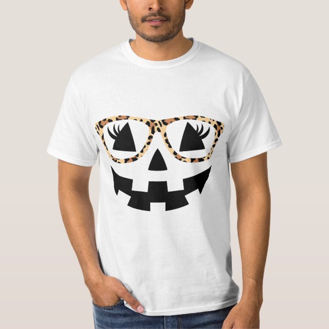 Camiseta Jack O Lantern Face Pumpkin Hallowen Leopard Print (Anverso)