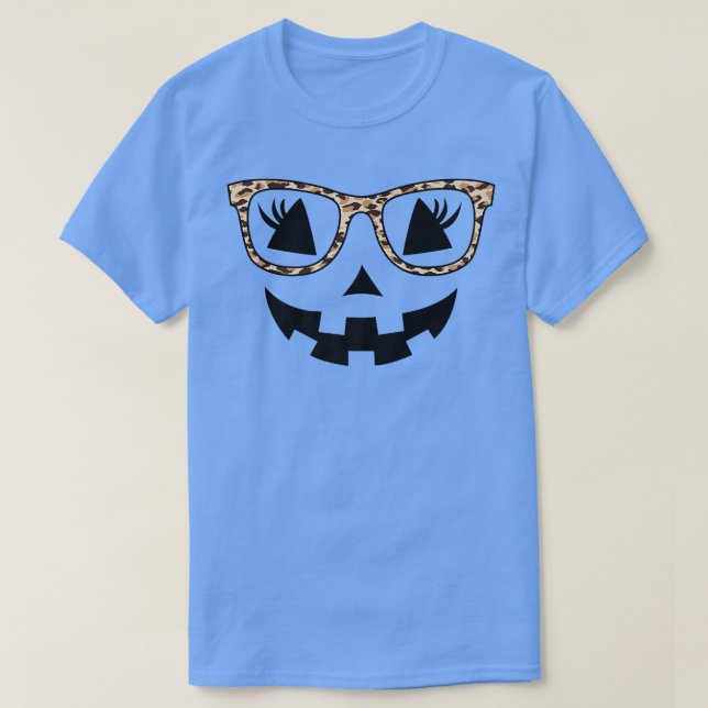 Camiseta Jack O Lantern Face Pumpkin Hallowen Leopard Print (Diseño del anverso)