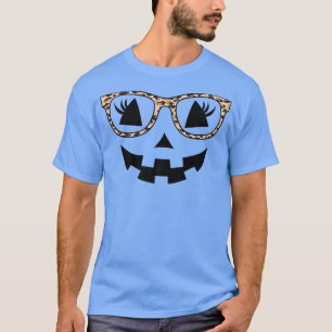 Camiseta Jack O Lantern Face Pumpkin Hallowen Leopard Print