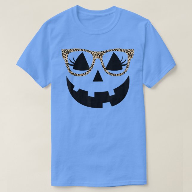 Camiseta Jack O Lantern Face Pumpkin Hallowen Leopard Print (Diseño del anverso)