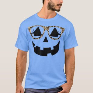Camiseta Jack O Lantern Face Pumpkin Hallowen Leopard Print