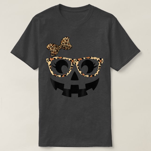 Camiseta Jack O Lantern Face Pumpkin Hallowen Leopard Print (Diseño del anverso)