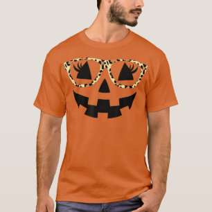 Camiseta Jack O Lantern Face Pumpkin Hallowen Leopard Print
