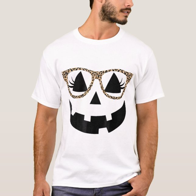 Camiseta Jack O Lantern Face Pumpkin Hallowen Leopardo (Anverso)
